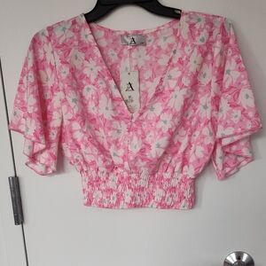 2 Piece Pink Floral Women's Top And Skort Set